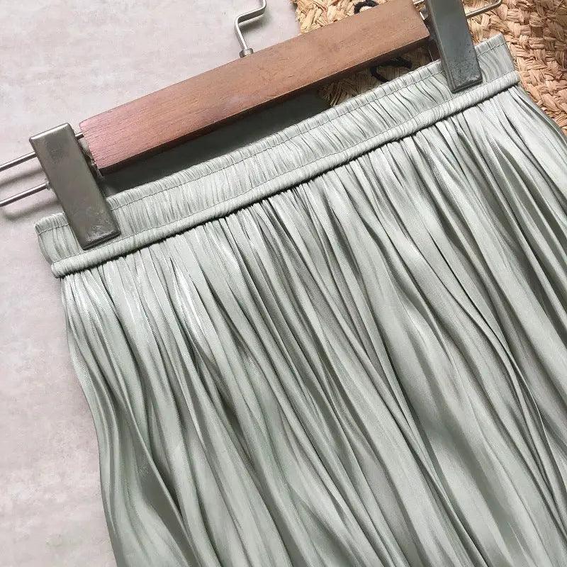 Glossy Silky Pearl Glossy Satin Pleated Skirt - Trendy Mix