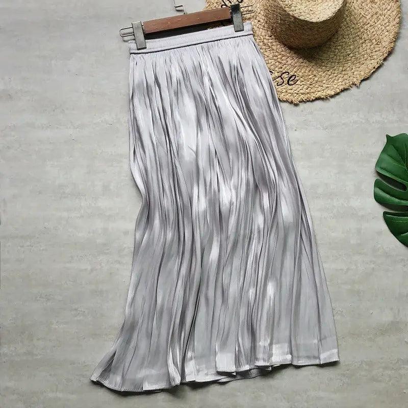 Glossy Silky Pearl Glossy Satin Pleated Skirt - Trendy Mix