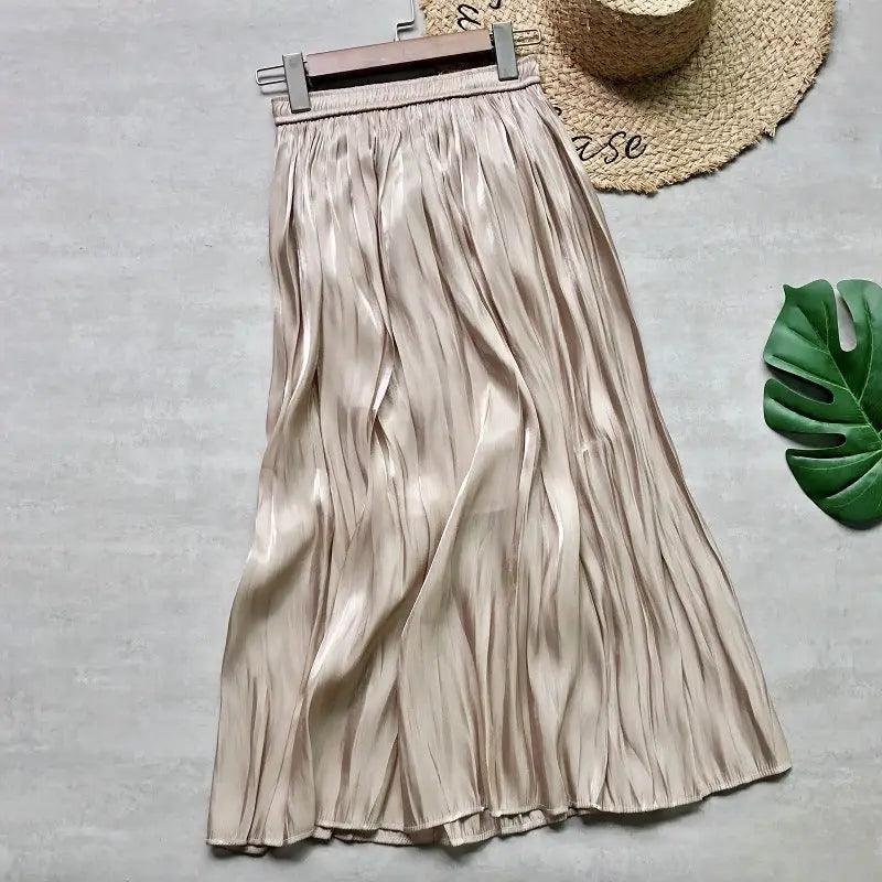 Glossy Silky Pearl Glossy Satin Pleated Skirt - Trendy Mix