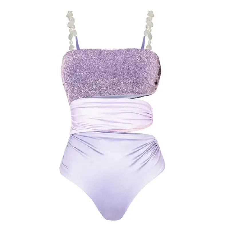 Stylish Hollow Design Purple One-Piece Swimsuit for Beach Getaways - Trendy Mix