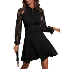 High Waist Sexy Lace Long Sleeve Dress - Trendy Mix