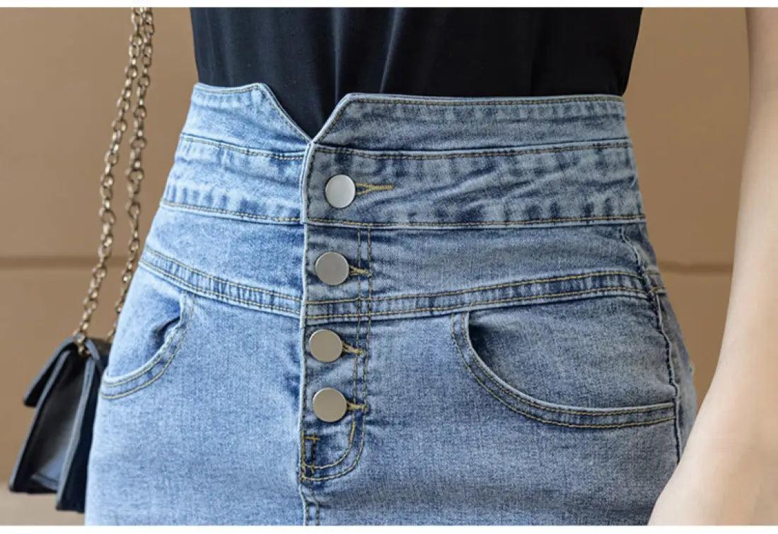 High Waisted Denim Wrap Hip Skirt Design - Trendy Mix