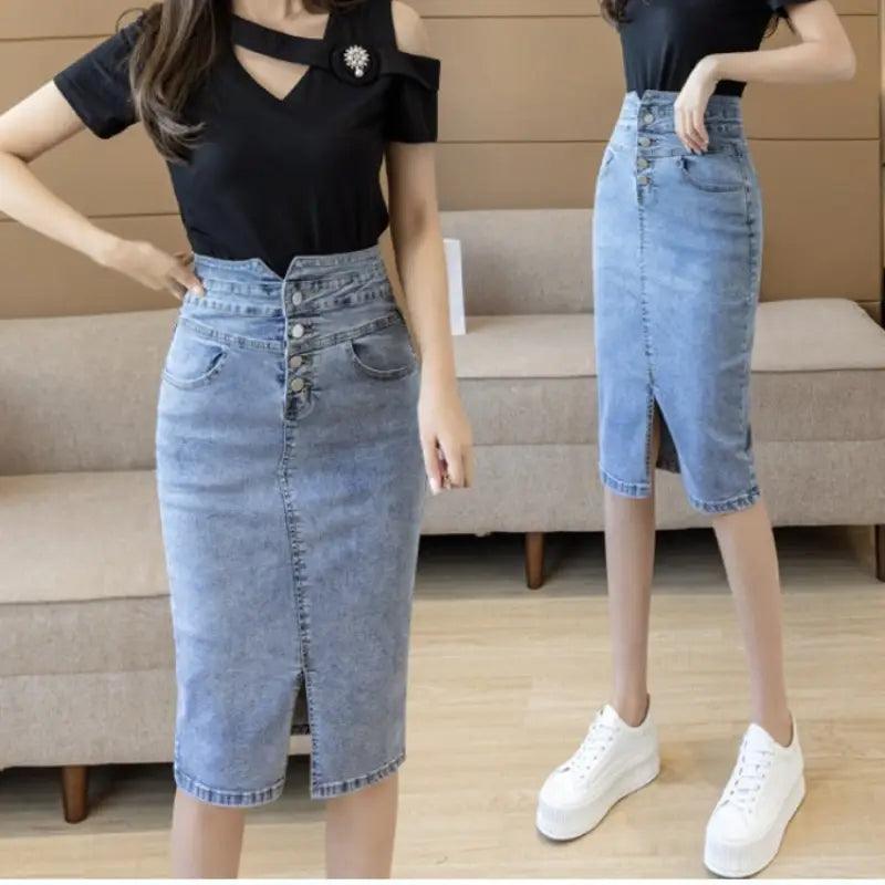 High Waisted Denim Wrap Hip Skirt Design - Trendy Mix