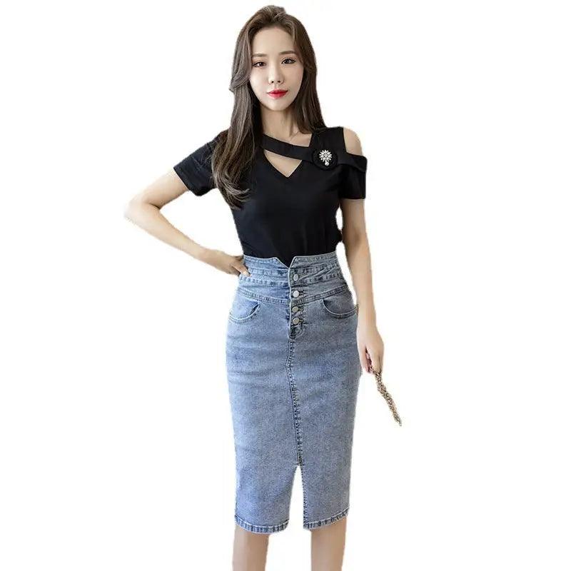 High Waisted Denim Wrap Hip Skirt Design - Trendy Mix