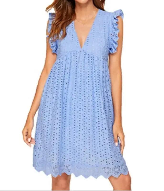 Lace Dresses With Pocket Summer Sleeveless Jacquard Cutout V-neck Beach Dress - Trendy Mix