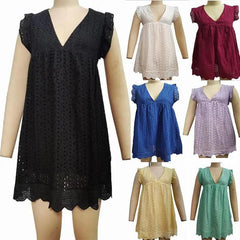 Lace Dresses With Pocket Summer Sleeveless Jacquard Cutout V-neck Beach Dress - Trendy Mix