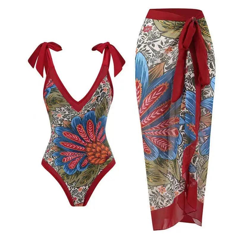 Women's Elegant High-Waisted Chiffon One-Piece Swimsuit with Tummy Control - Trendy Mix