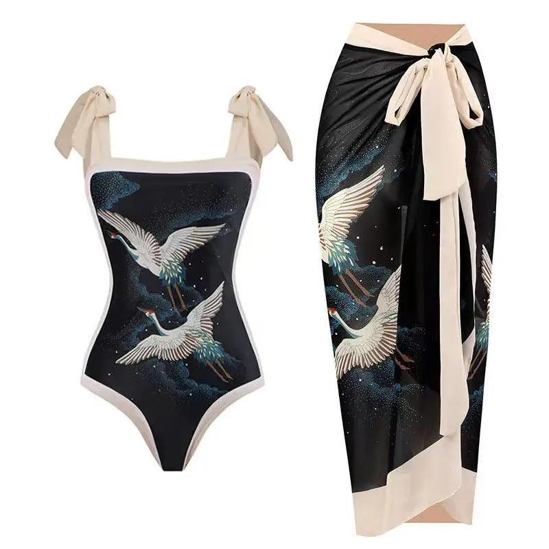 Women's Elegant High-Waisted Chiffon One-Piece Swimsuit with Tummy Control - Trendy Mix