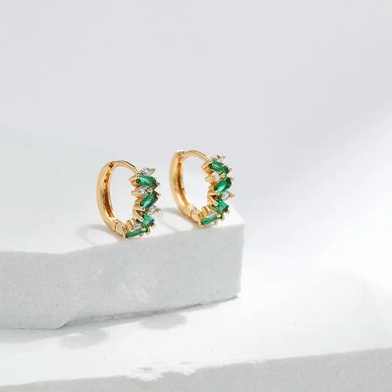 Leaf Inlaid Zircon Emerald Temperament Ear Clip Special-interest Design - Trendy Mix