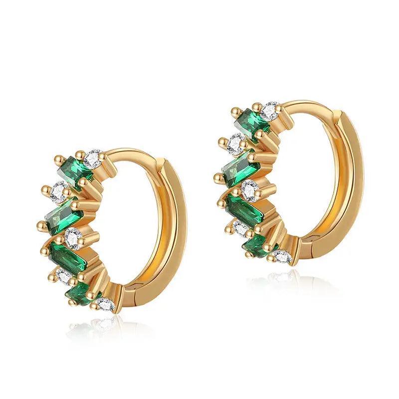 Leaf Inlaid Zircon Emerald Temperament Ear Clip Special-interest Design - Trendy Mix