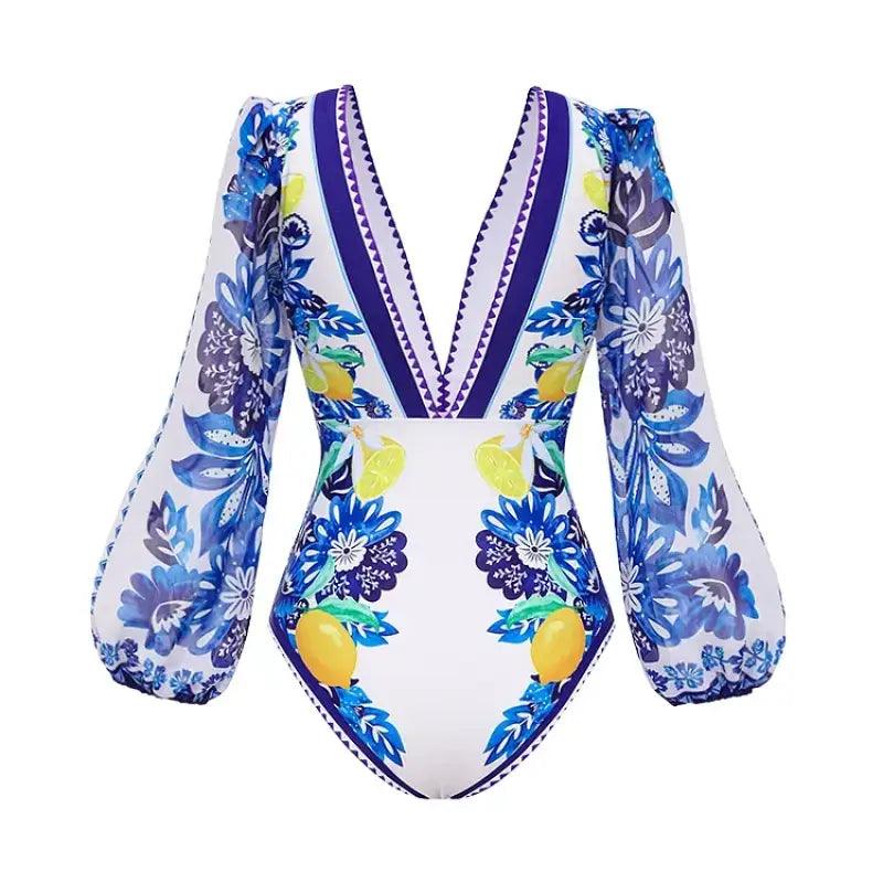 Floral Lemon Print 1-Piece & 2-Piece Women's Swimsuit Set - Summer Beachwear - Trendy Mix