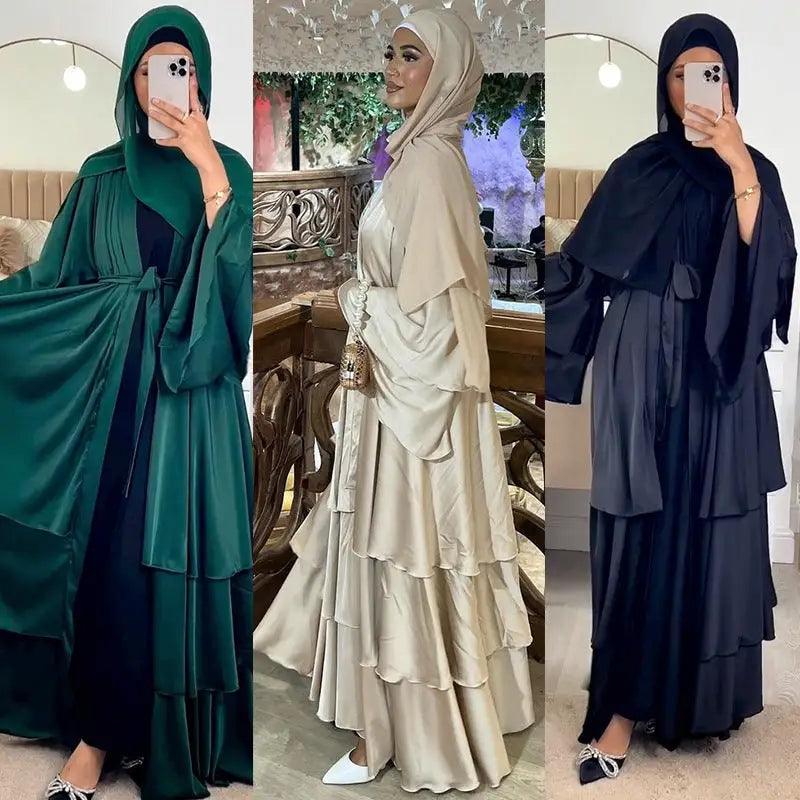 Chic Solid Color Muslim Abaya Cardigan Outerwear - Trendy Mix