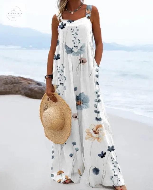 Vibrant Digital Print High-Waist Jumpsuit - Trendy Mix