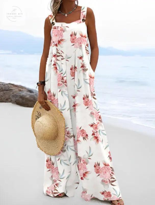 Vibrant Digital Print High-Waist Jumpsuit - Trendy Mix