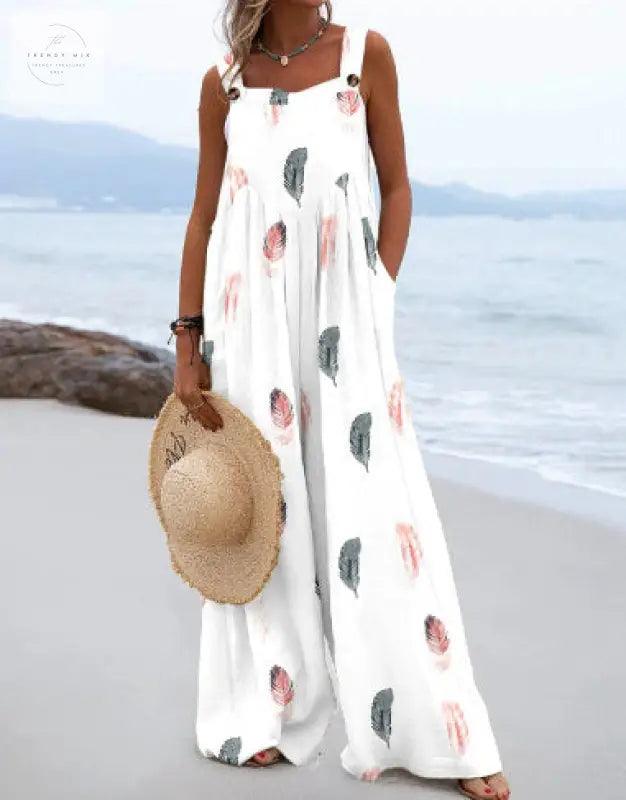 Vibrant Digital Print High-Waist Jumpsuit - Trendy Mix