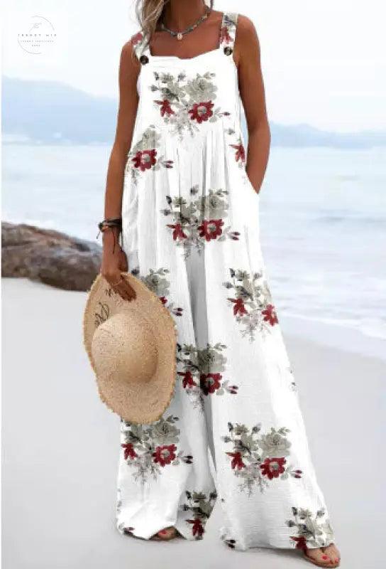 Vibrant Digital Print High-Waist Jumpsuit - Trendy Mix