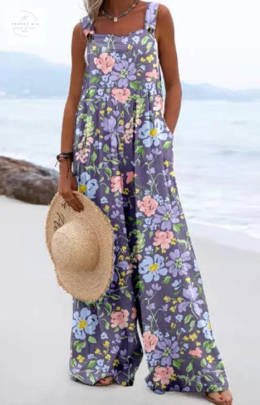 Vibrant Digital Print High-Waist Jumpsuit - Trendy Mix