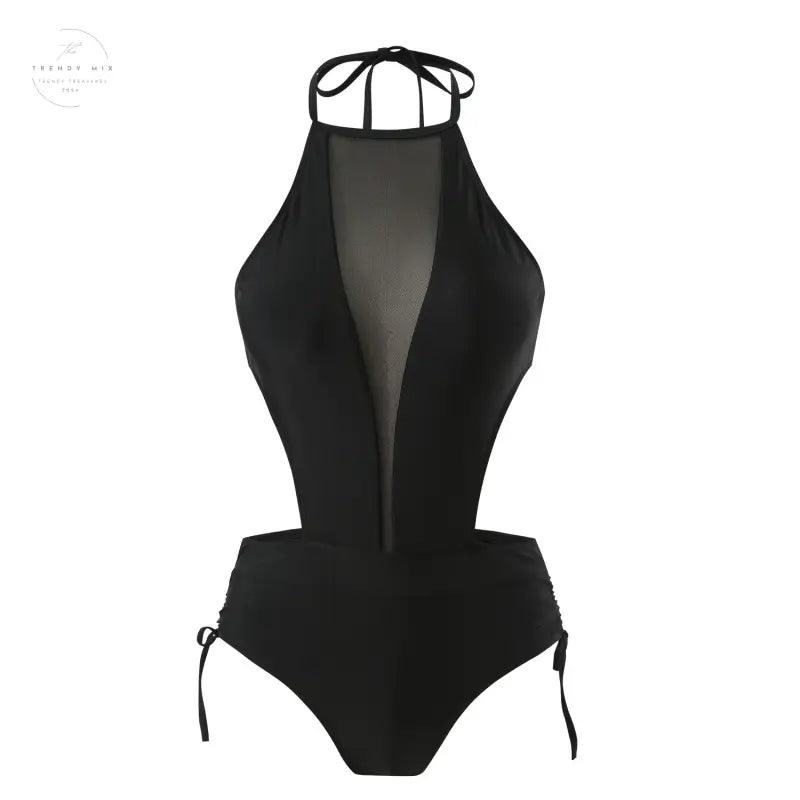 Stylish Hollow Back One-Piece Swimsuit for Women - Sexy Solid Black Design - Trendy Mix