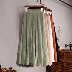 Plus Size Mori Girl Linen A- Line Skirt Pleated - Trendy Mix