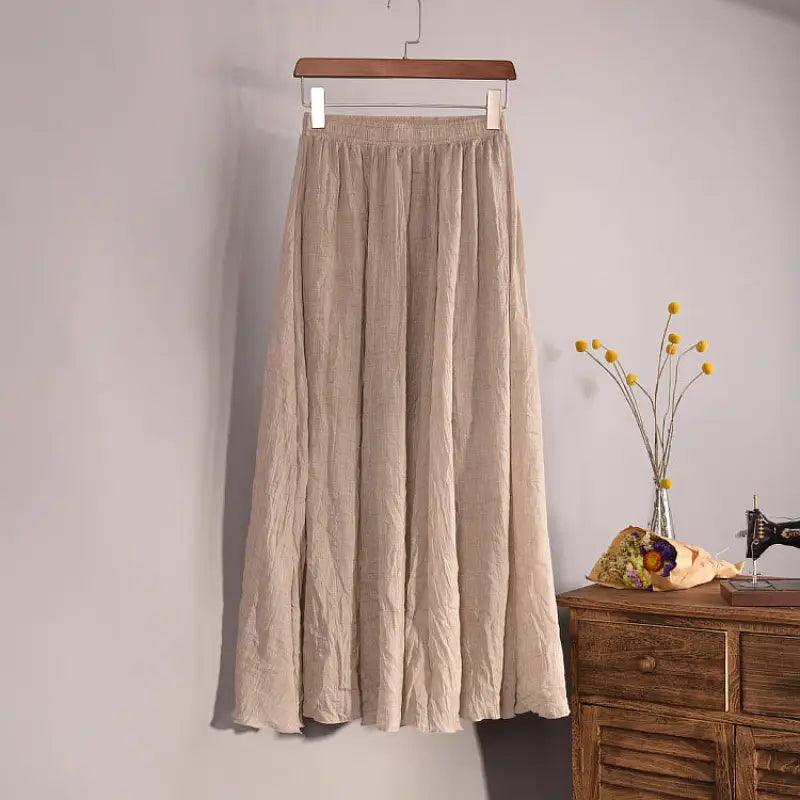 Plus Size Mori Girl Linen A- Line Skirt Pleated - Trendy Mix