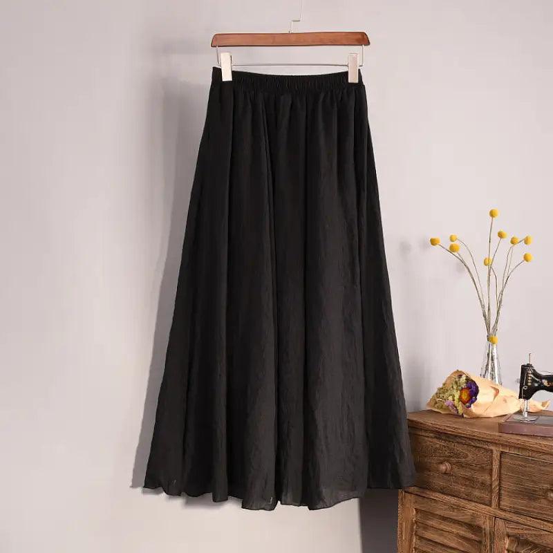 Plus Size Mori Girl Linen A- Line Skirt Pleated - Trendy Mix