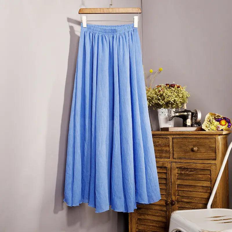 Plus Size Mori Girl Linen A- Line Skirt Pleated - Trendy Mix