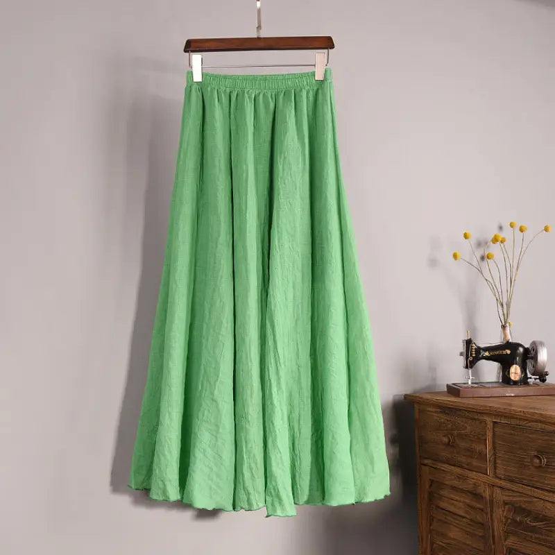 Plus Size Mori Girl Linen A- Line Skirt Pleated - Trendy Mix