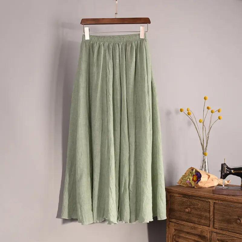 Plus Size Mori Girl Linen A- Line Skirt Pleated - Trendy Mix