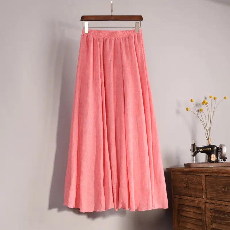 Plus Size Mori Girl Linen A- Line Skirt Pleated - Trendy Mix