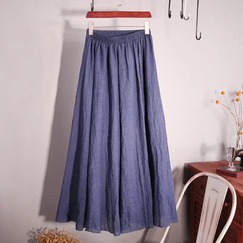 Plus Size Mori Girl Linen A- Line Skirt Pleated - Trendy Mix