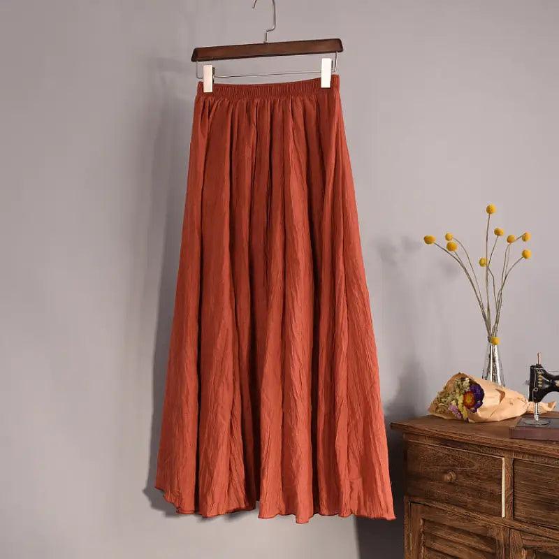 Plus Size Mori Girl Linen A- Line Skirt Pleated - Trendy Mix