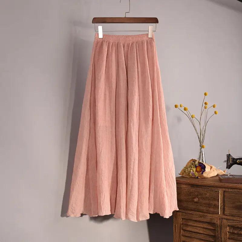 Plus Size Mori Girl Linen A- Line Skirt Pleated - Trendy Mix