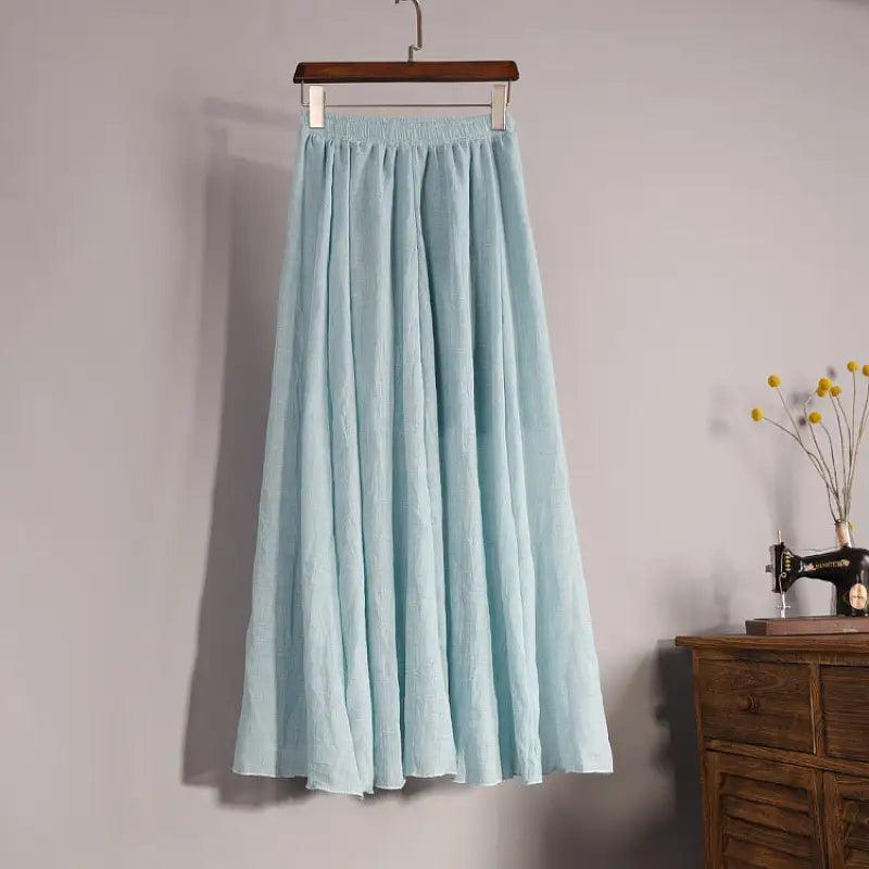 Plus Size Mori Girl Linen A- Line Skirt Pleated - Trendy Mix