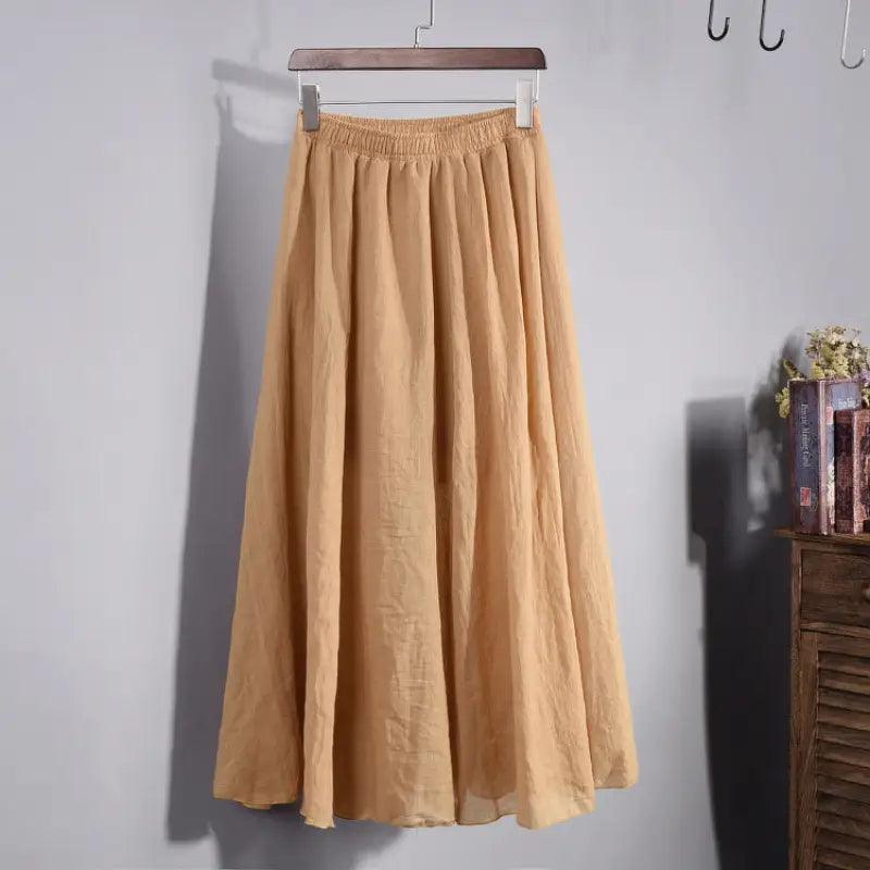 Plus Size Mori Girl Linen A- Line Skirt Pleated - Trendy Mix