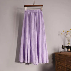 Plus Size Mori Girl Linen A- Line Skirt Pleated - Trendy Mix