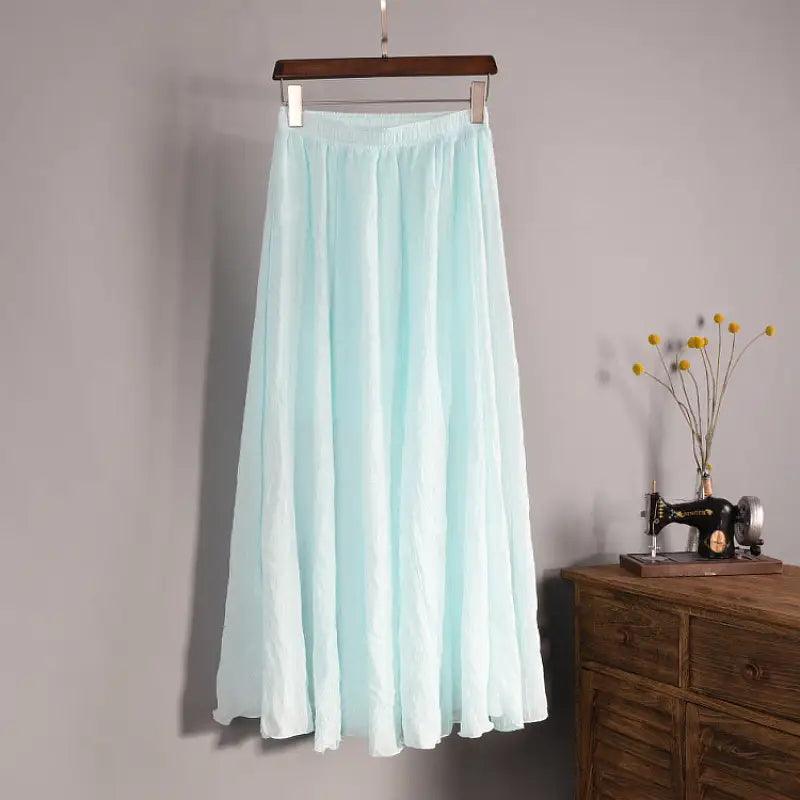 Plus Size Mori Girl Linen A- Line Skirt Pleated - Trendy Mix