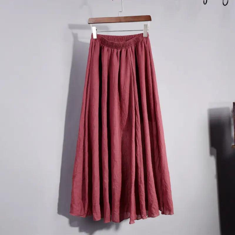 Plus Size Mori Girl Linen A- Line Skirt Pleated - Trendy Mix