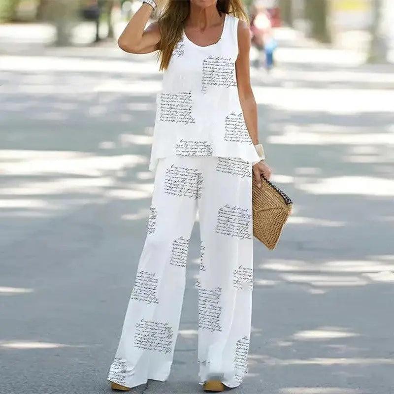 Printed Sleeveless Top And Straight Pants Two-piece Set - Trendy Mix