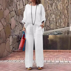 Product Women’s Clothes Fashion Cotton Linen Gradient Two-piece Set - Trendy Mix