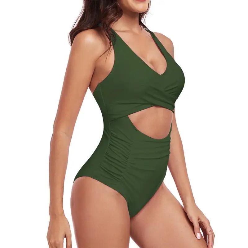 Elegant Cross Halter One-Piece Swimsuit - Trendy Mix