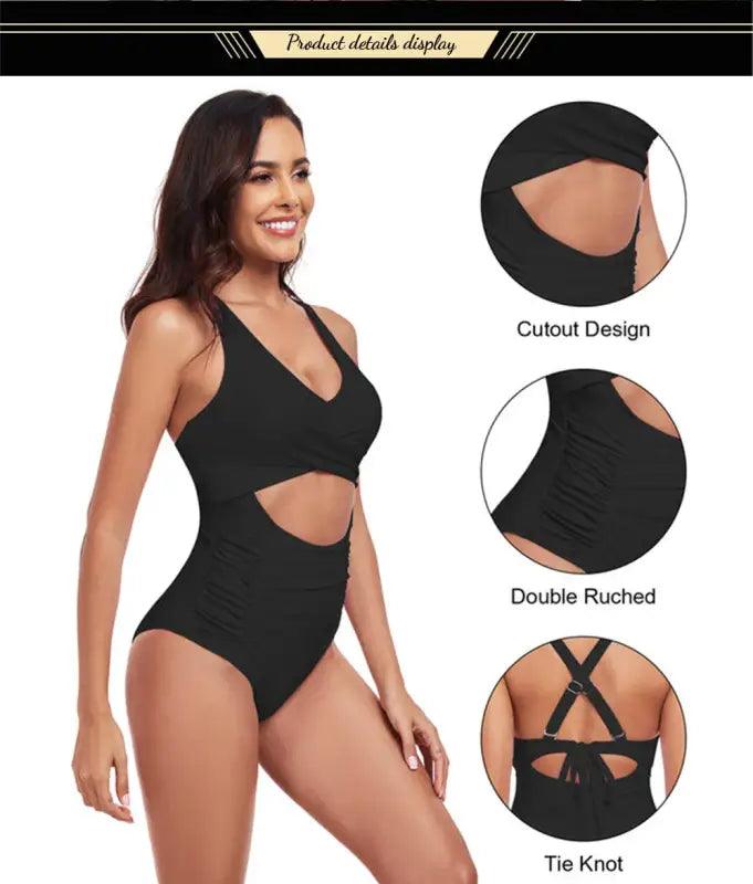 Elegant Cross Halter One-Piece Swimsuit - Trendy Mix