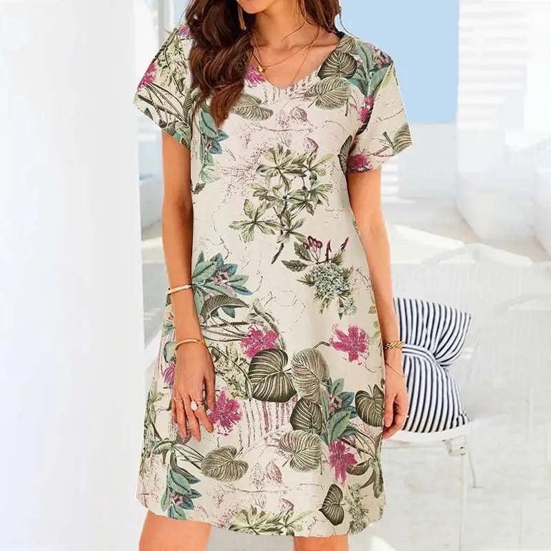 Retro Cotton And Linen Beach Dress Women - Trendy Mix