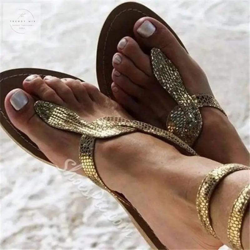 Sleek Snakeprint Roman Flat Sandals for Women - Summer Comfort - Trendy Mix