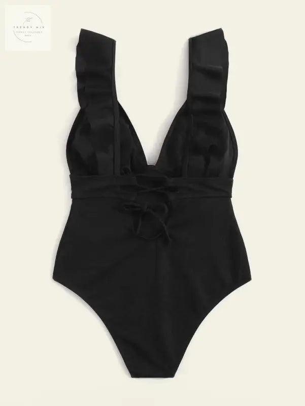 Lace-Back Ruffled Strap One-Piece Swimsuit for Women - Trendy Mix