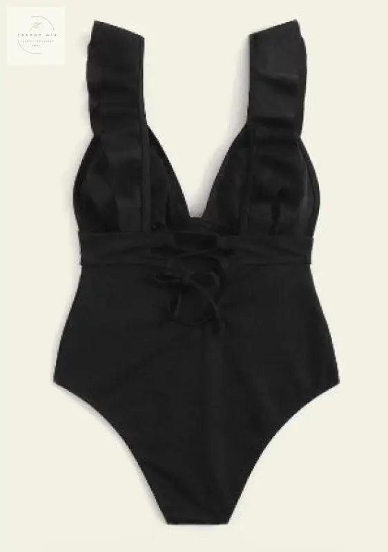 Lace-Back Ruffled Strap One-Piece Swimsuit for Women - Trendy Mix