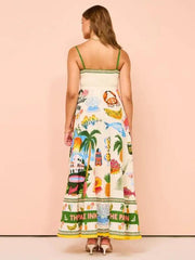 Sexy Sling Graffiti Polyester Printing Large Swing Dress - Trendy Mix