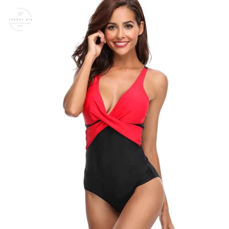 Chic Solid Color Women’s One-Piece Swimsuit - Push-Up Monokini with High Waist Design for Beach Fun - Trendy Mix