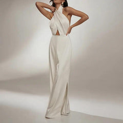 Elegant Backless Sleeveless Halter Jumpsuit - Trendy Mix