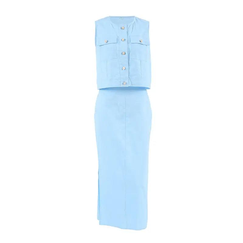 Slim Fit Sleeveless Top Straight Skirt Suit - Trendy Mix