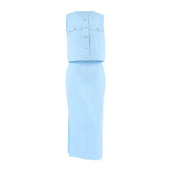 Slim Fit Sleeveless Top Straight Skirt Suit - Trendy Mix